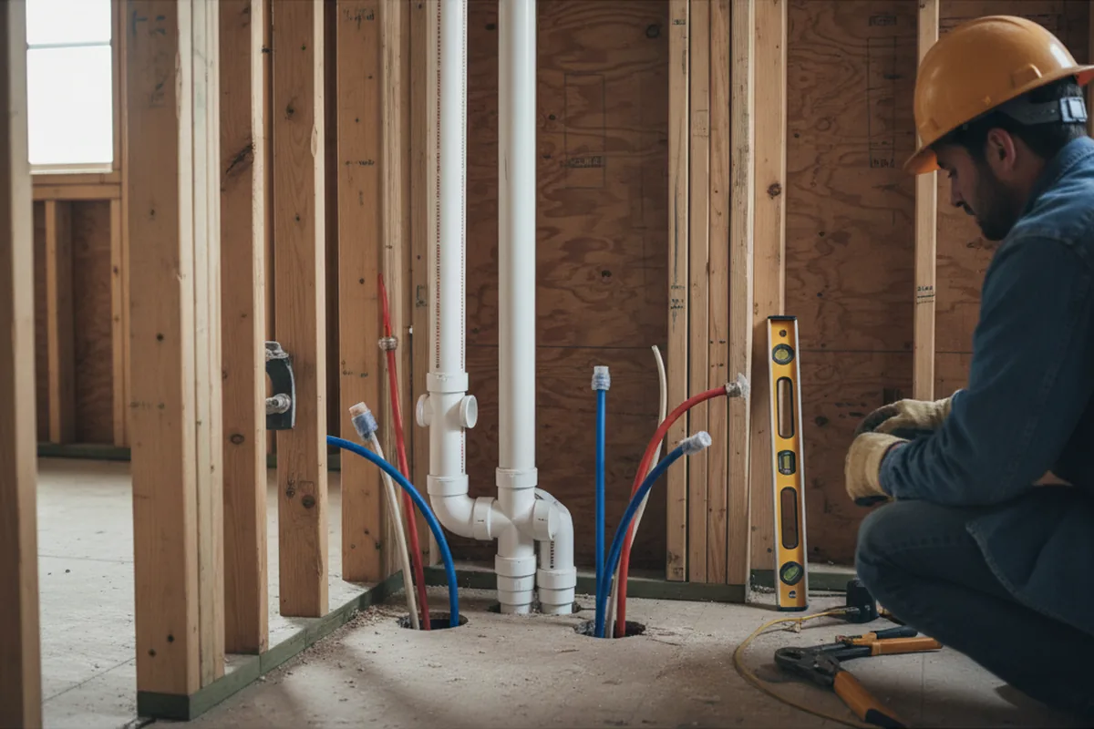 Drain and supply rough-in during Sump Pump Repair in Loxley